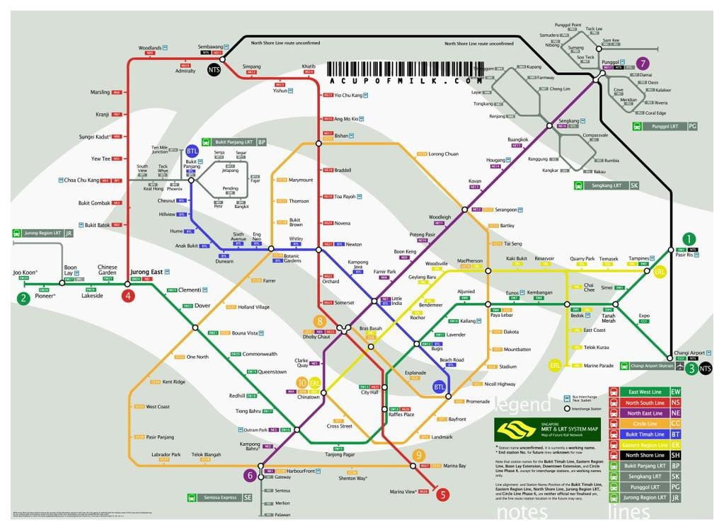 แผนที่ของสิงคโปร์ mrt